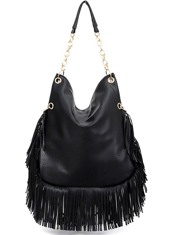 Soft Leather Rivet Fringe Tote Bag Women N6C221