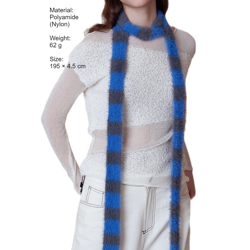 Furry Striped Skinny Knit Scarf Women Autumn N6H251