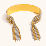 Load image into Gallery viewer, Fringe Cuff Bracelet Steel Gold Plated Rotating Ring S5P246