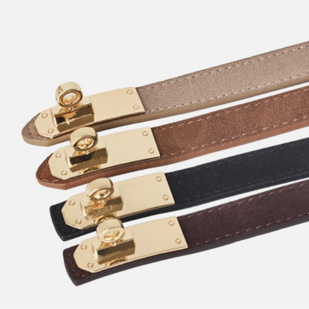 Matte Finish No-Hole Lock Buckle Genuine Leather Belt N6H324