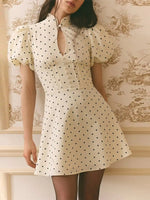 Load image into Gallery viewer, Elegant Polka Dot Puff Sleeve A-Line Dress Women N6E148