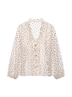 Load image into Gallery viewer, French Polka Dot V-Neck Ruffle Blouse Women N6F191