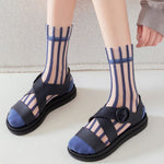 Load image into Gallery viewer, Vertical Rib Crystal Sheer Mid-Calf Socks Women N6H032