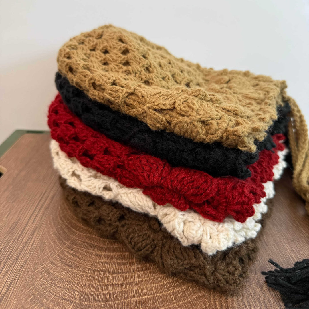 Handwoven Double Layer Flower Tassel Knit Beanie  N6H229