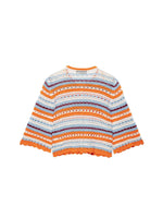 Load image into Gallery viewer, Color Block Hollow Knit Cardigan Button Cap Sleeve N6G151