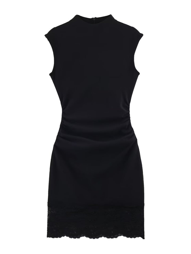 Lace Trim Satin Mini Dress Women N6C275