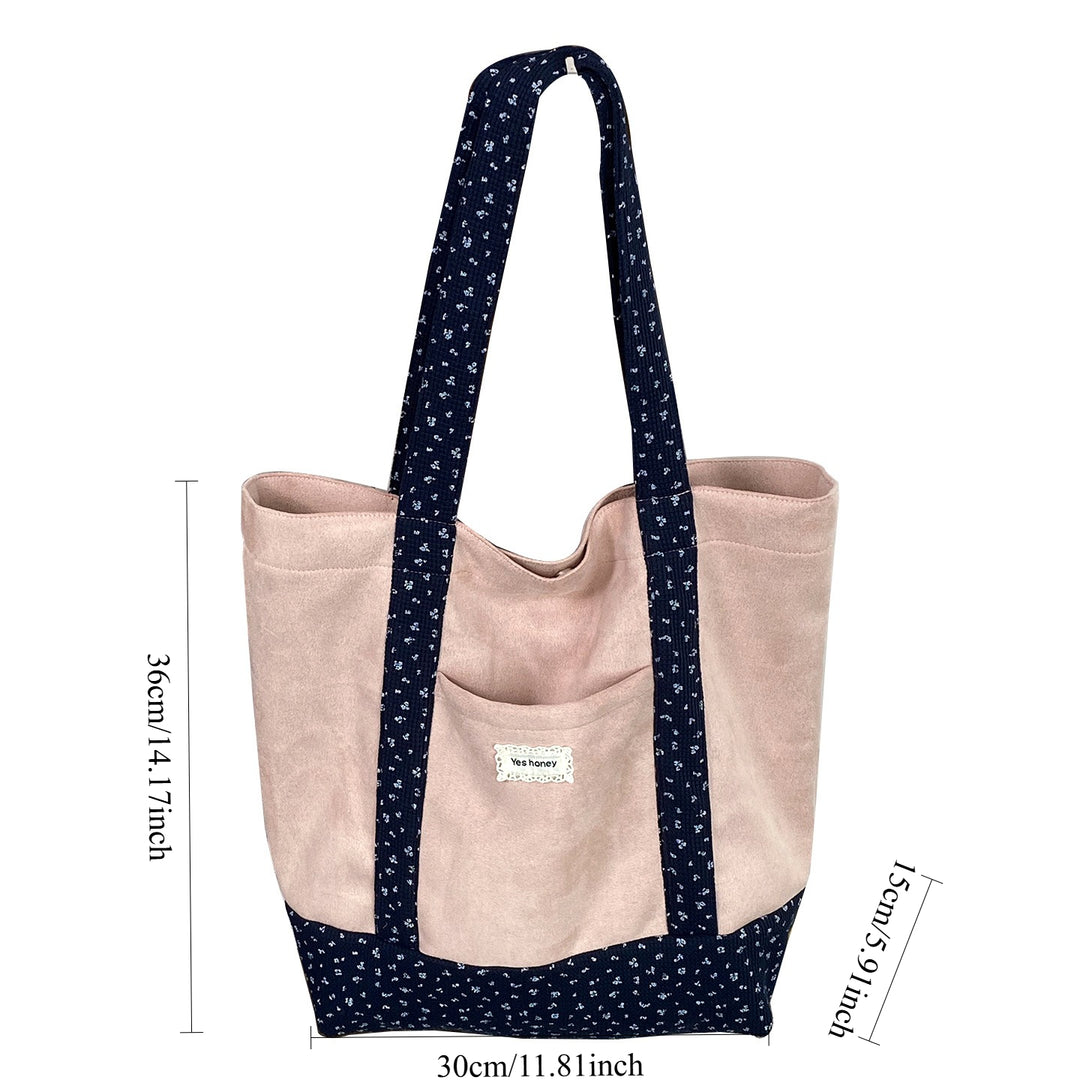 Women's Large Floral Color-Block Suede-Feel Tote Bag N6J210