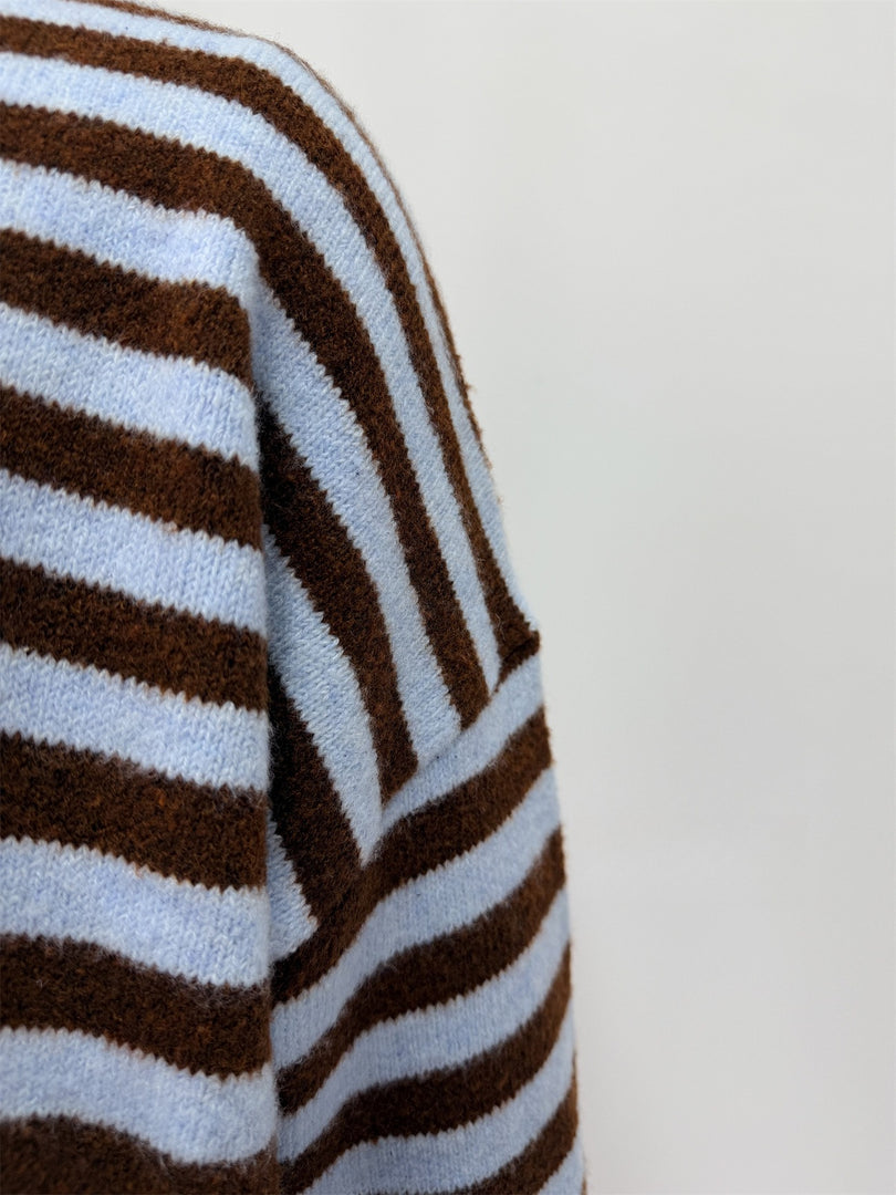 Casual Color Block Stripe Knit Pullover Women N6G187