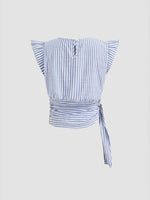 Load image into Gallery viewer, Blue Striped Round Neck Sleeveless Slim Crop Top N6F227