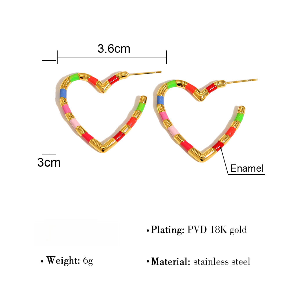 Hearts Ear Climber Drip Enamel Cool-Tone Titanium S5P060