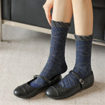 Load image into Gallery viewer, Blue Vintage Floral Stack Socks Women Mid-Calf Cotton N6H017