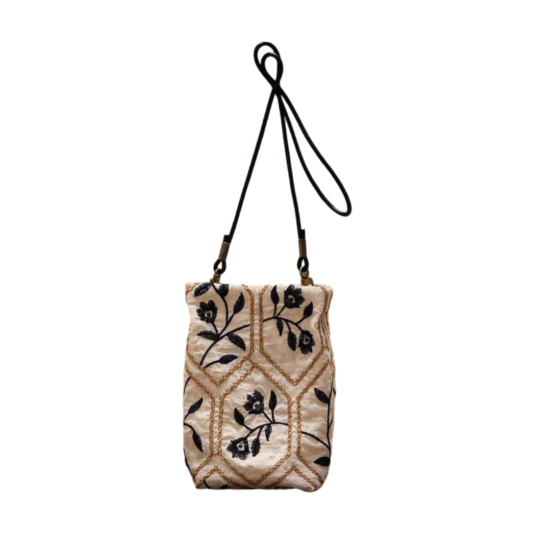 Hand Embroidered Cotton Crossbody Phone Bag S5P812
