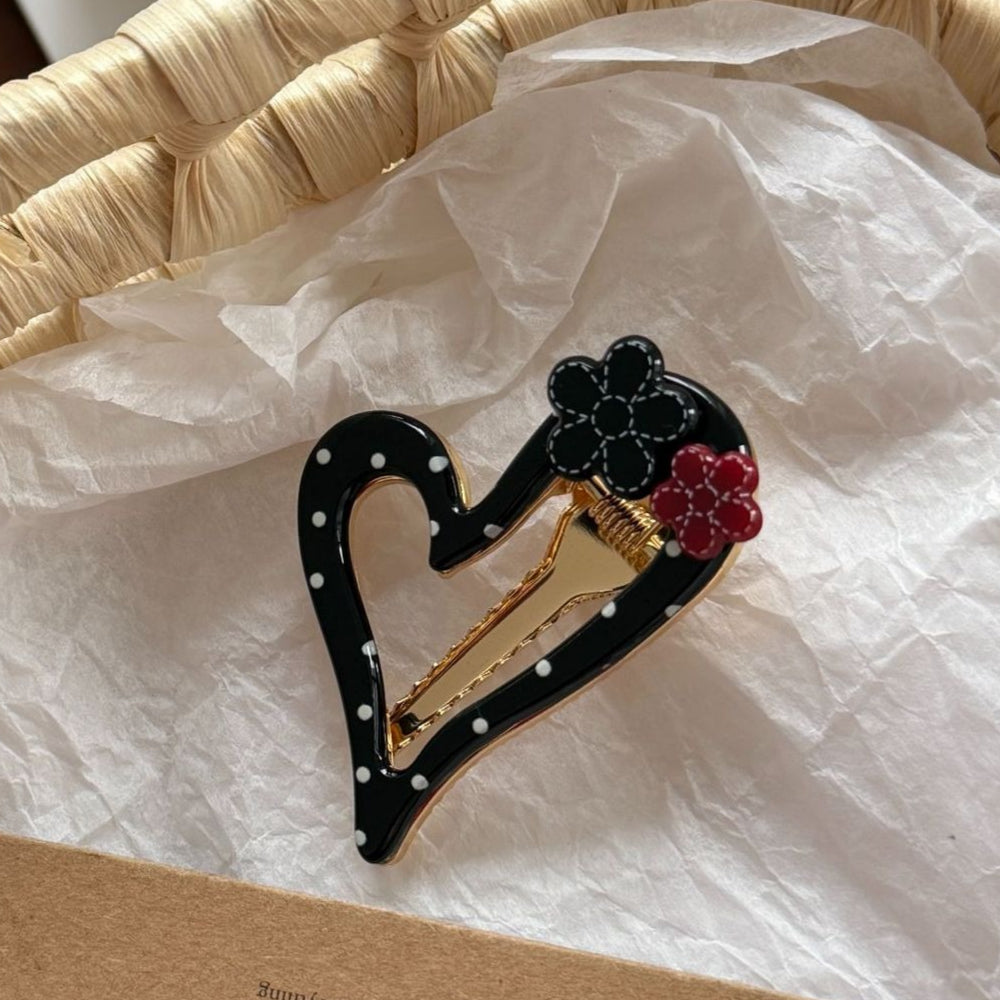 Polka Dot Heart Hair Clip Duckbill Snap Women N6F068