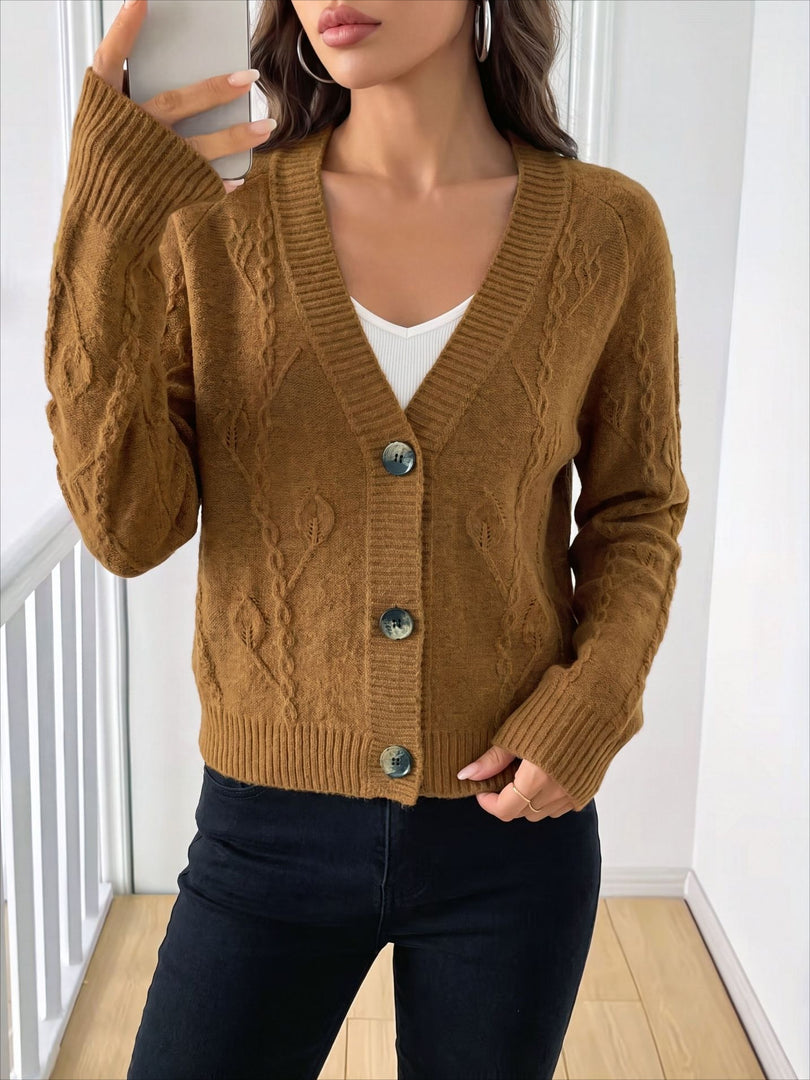 Chunky Knit V-Neck Cardigan Women Loose Fit N6G274