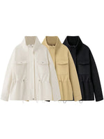 Load image into Gallery viewer, Loose Zip Stand Collar Adjustable Waist Jacket Women N6H130