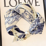 Load image into Gallery viewer, Womens Pearl Magnetic Clasp Floral Skinny Scarf N6K262