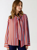 Load image into Gallery viewer, Bow Tie Striped Long Sleeve Shirt Women N6C108