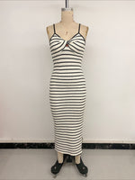 Load image into Gallery viewer, Retro Vacation Knot Detail Stripe Fitted Slip Dress N6C252