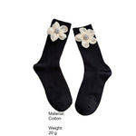 Load image into Gallery viewer, 3D Floral Solid Mid-Calf Socks Women Cotton Black N6H033