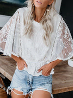 Load image into Gallery viewer, Lace Ruffle Batwing Sleeve Blouse Women Chiffon N6G269