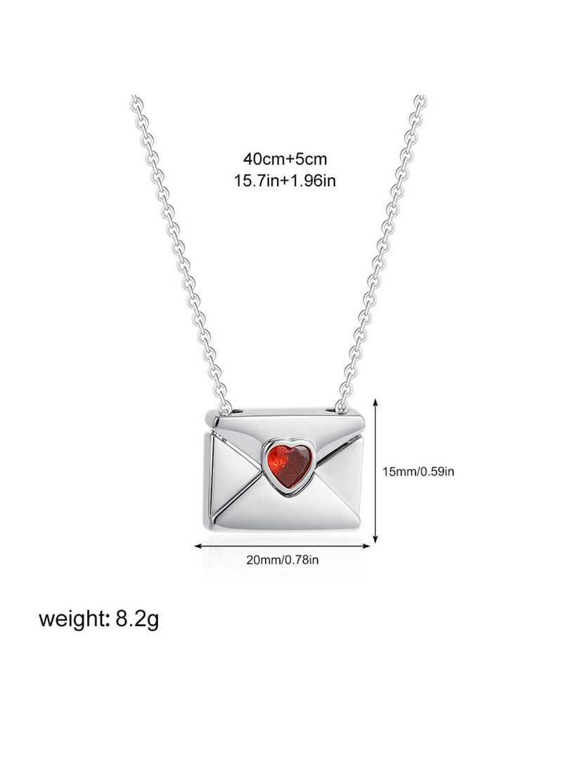 Heart Envelope Locket Photo Necklace Red Zircon  N6C181