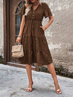 Load image into Gallery viewer, Leopard Print Short Sleeve V-Neck A-Line Dress N6F218