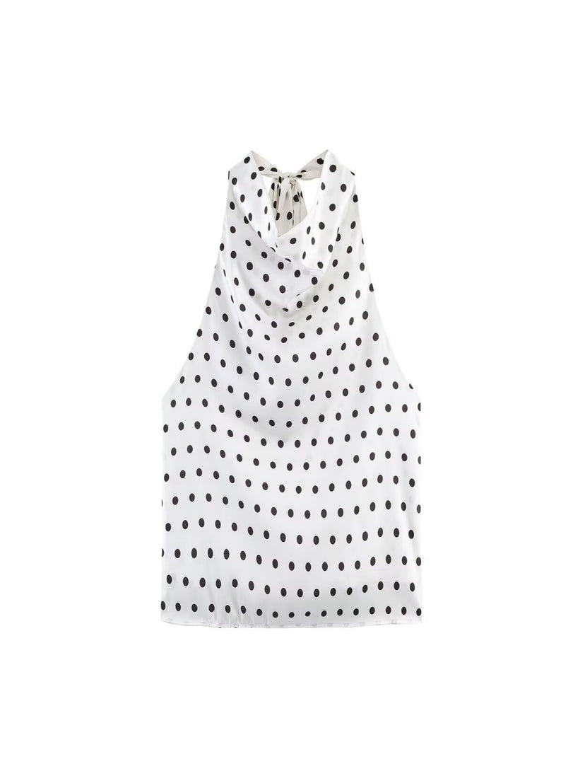 Polka Dot Halter Neck Tie-Up Top Women N6E159