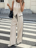 Load image into Gallery viewer, Color Block Button Vest Drawstring Pant Set Women N6D118