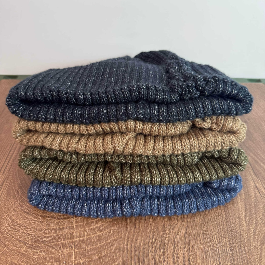 Thick Knit Beanie Earflap Striped Turn-Up Women N6H230