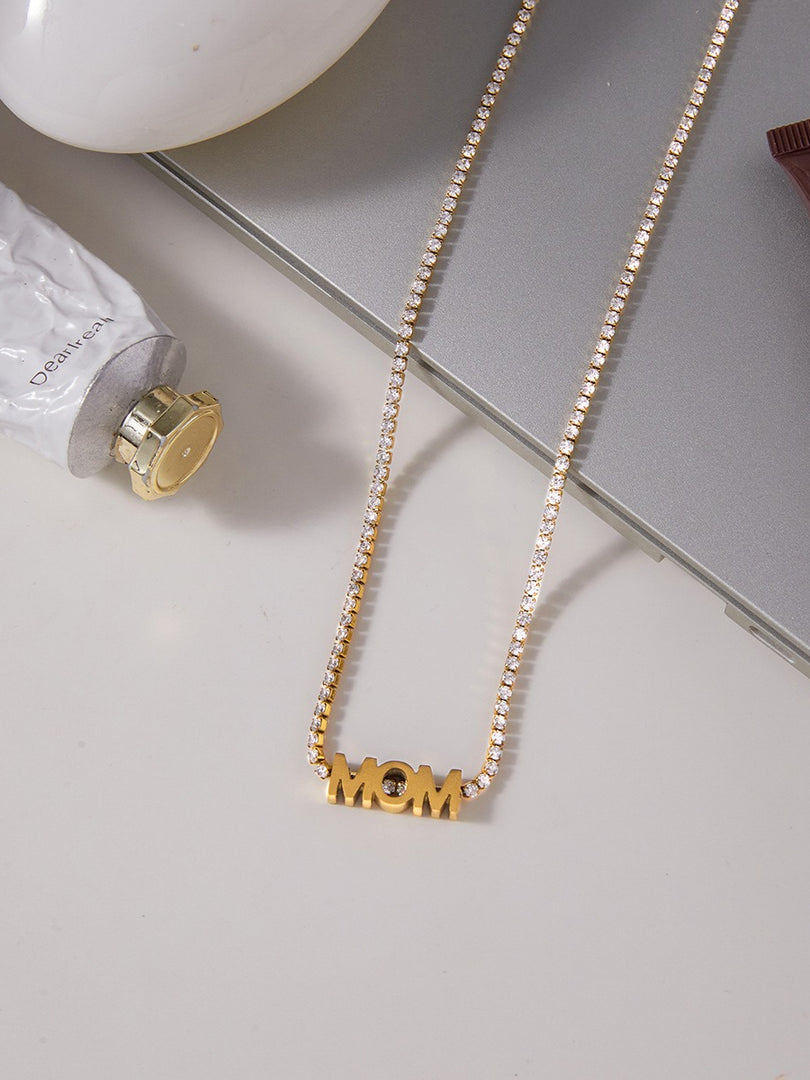 Titanium Steel Cubic Zirconia Pendant Necklace Women N6D500