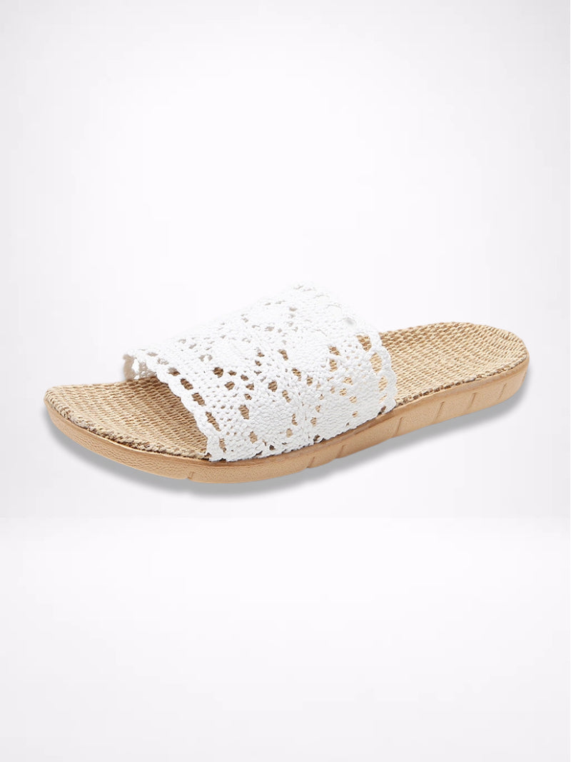 Linen Openwork Non-Slip Slippers Women N6C229