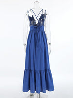 Load image into Gallery viewer, Blue V-Neck Slip Dress Women N6D113