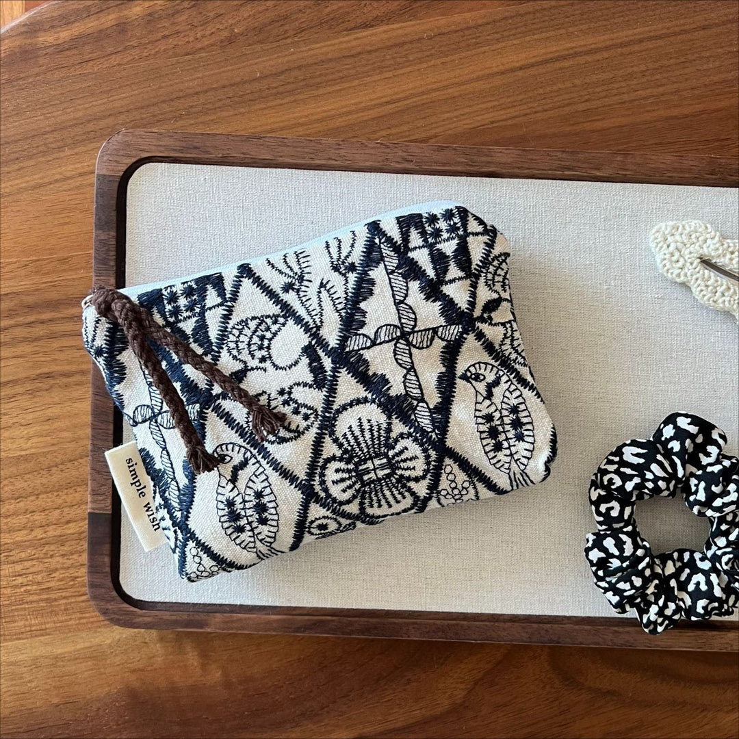 Handmade Cotton Linen Embroidered Coin Purse Pouch N6F107
