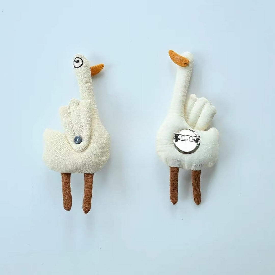 Cute Fabric Goose Brooch Hand Embroidered Beige N6G020