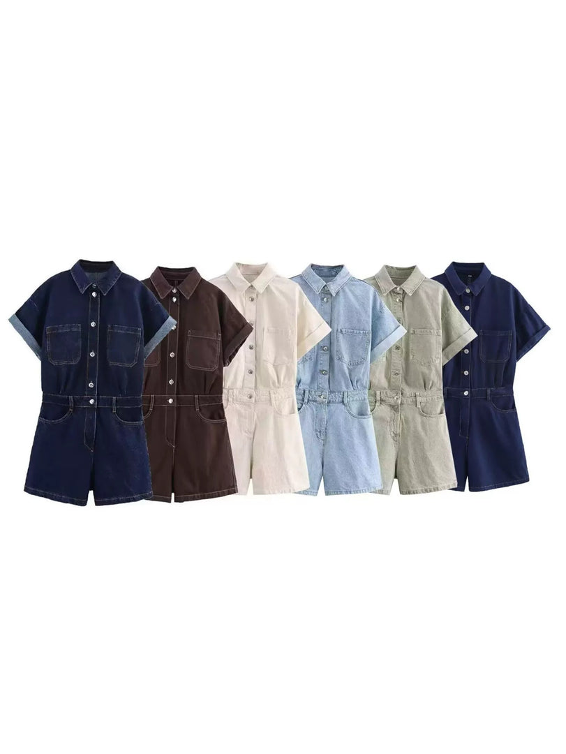 Pocket Detail Denim Short Jumpsuit N6F001