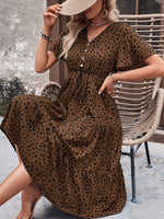 Load image into Gallery viewer, Leopard Print Short Sleeve V-Neck A-Line Dress N6F218