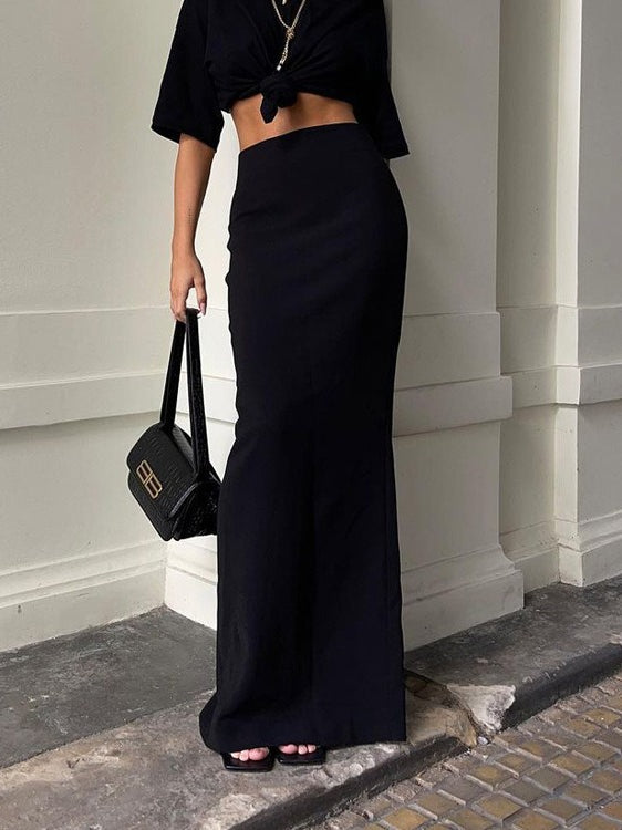 Slim Fit Black Midi Pencil Skirt Women N6C207