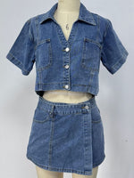 Load image into Gallery viewer, Denim Shirt and Shorts Set Women Relaxed Fit N6D168