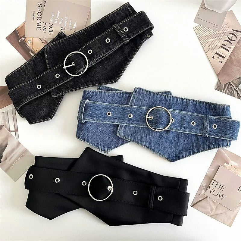 Wide Denim Waist Belt Women Corset Waist  N6H338