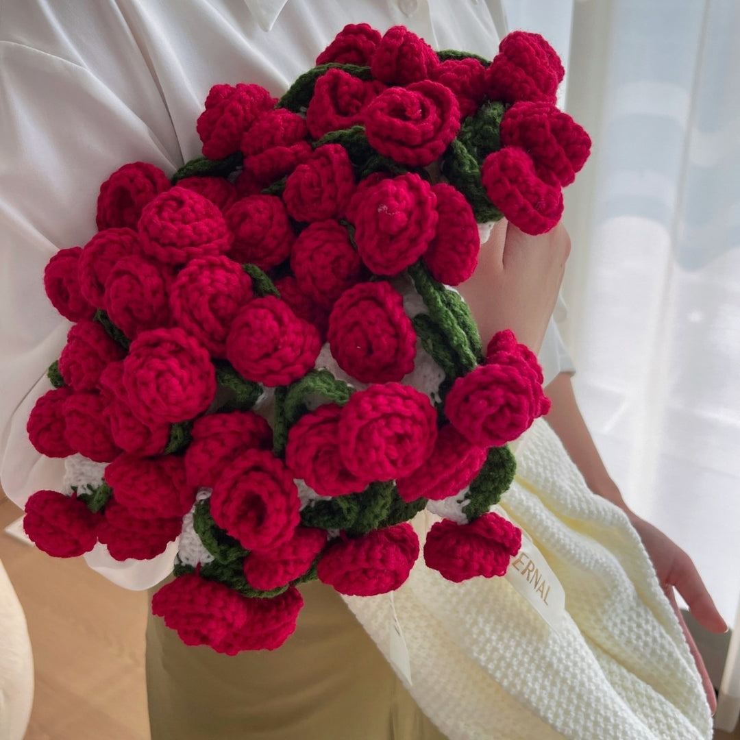 Handmade Crochet Rose Bouquet Throw Blanket Floral N6G001