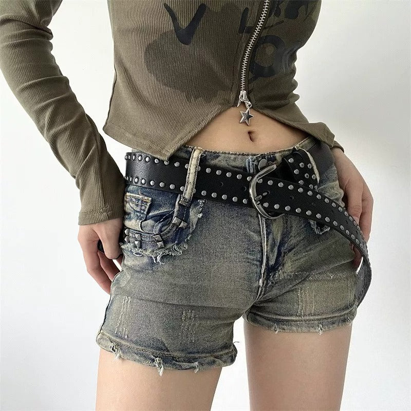 Unisex PU Studded Pin Buckle Belt N6J131