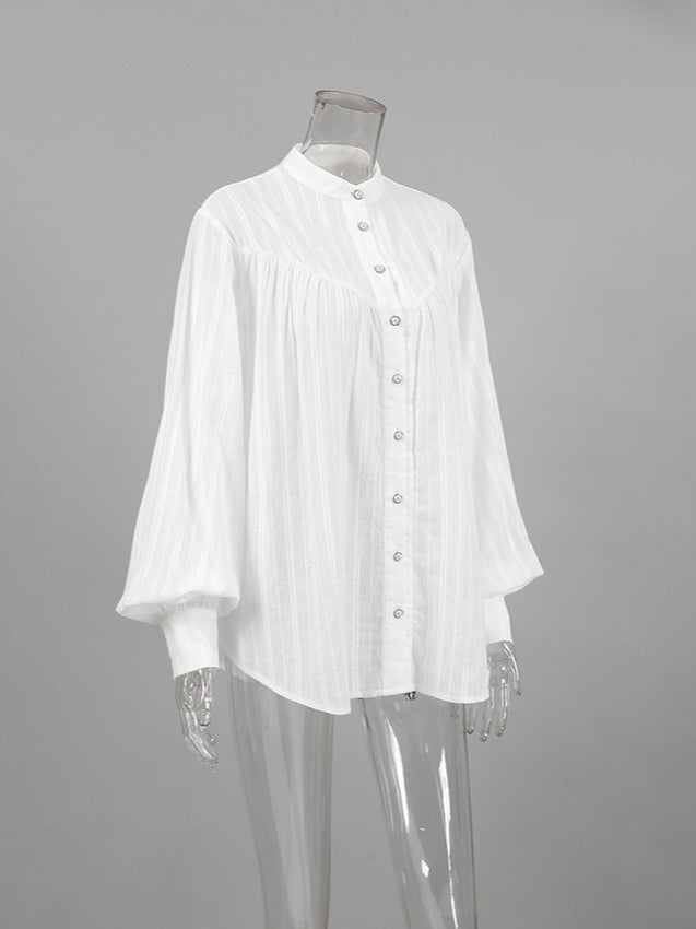 Simple Puff Sleeve Shirt Women N6C137