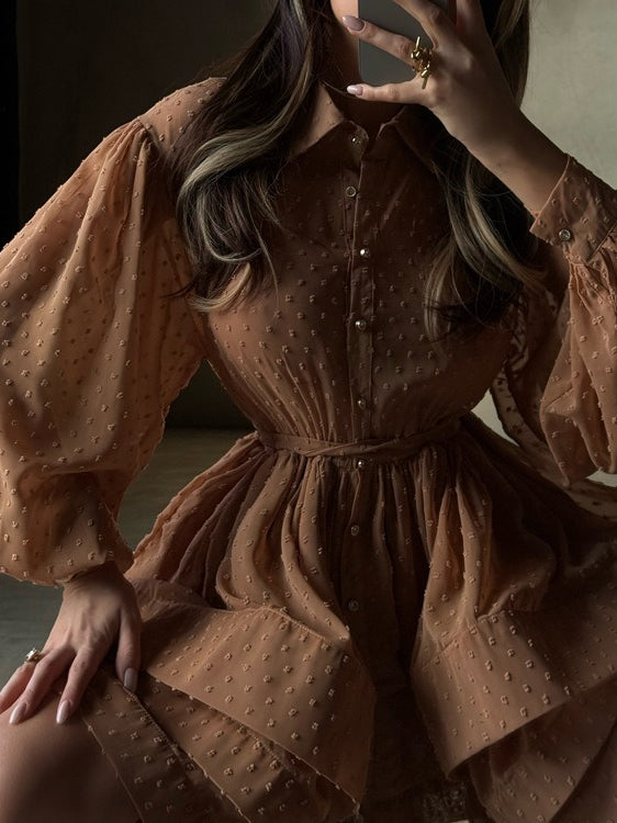 French A-line Shirt Dress Women N6C210