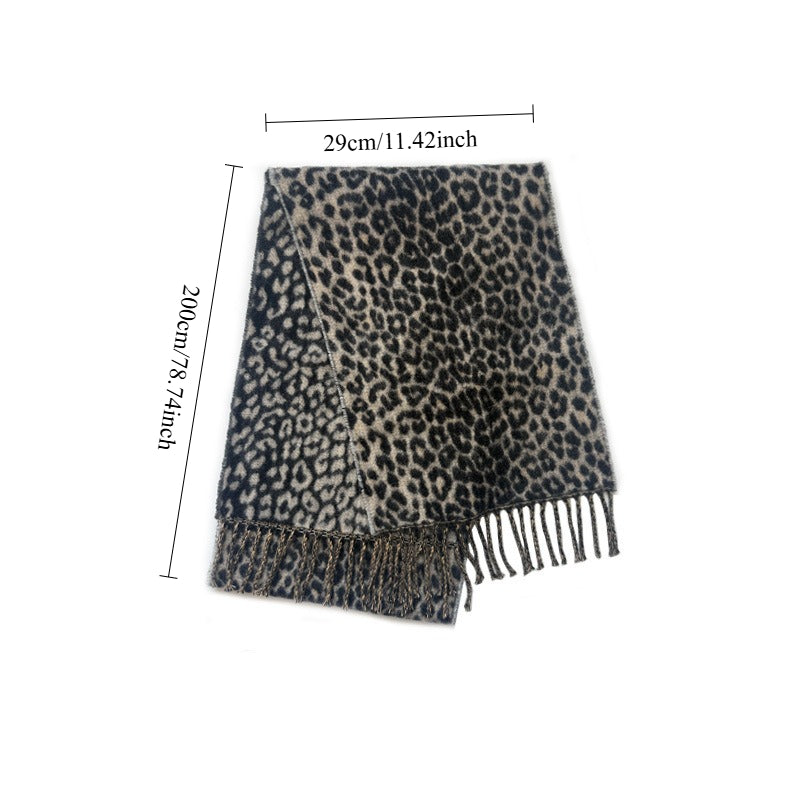 Womens 30 Percent Wool Leopard Print Fringe Scarf N6K241