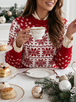 Load image into Gallery viewer, Fair Isle Snowflake Jacquard Crew Neck Sweater Women N6H278