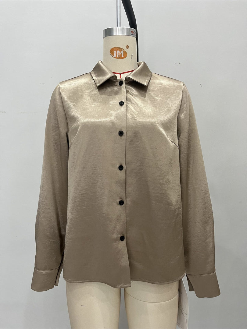 Modern Open Front Satin Shirt Women N6C133