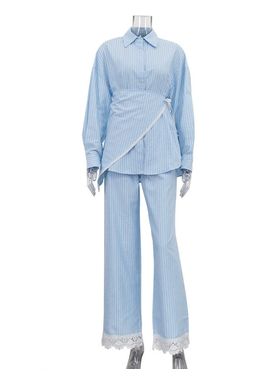 Patchwork Lace Stripe 3-Piece Set Women N6D095