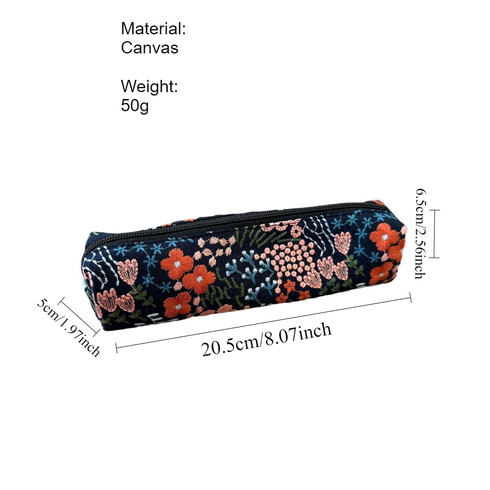 Embroidered Floral Canvas Pencil Case Makeup Bag N6F149