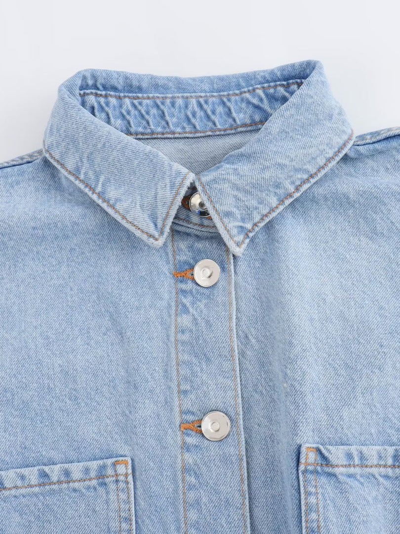 Pocket Detail Denim Short Jumpsuit N6F001