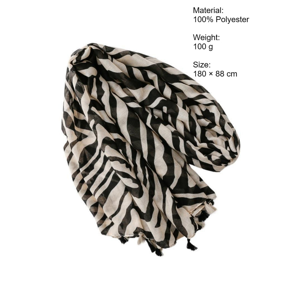 Zebra Print Fringe Scarf Shawl Women Vacation N6H254